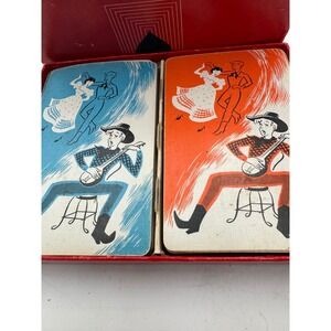 Vintage Vision Playing Cards Double Deck Western Cowboy Square Dance Mid Century